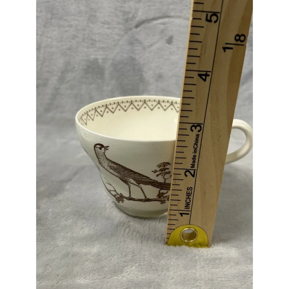 Wedgwood‎ Williamsburg Aviary Teacup Saucer Set Ivory Brown Birds England